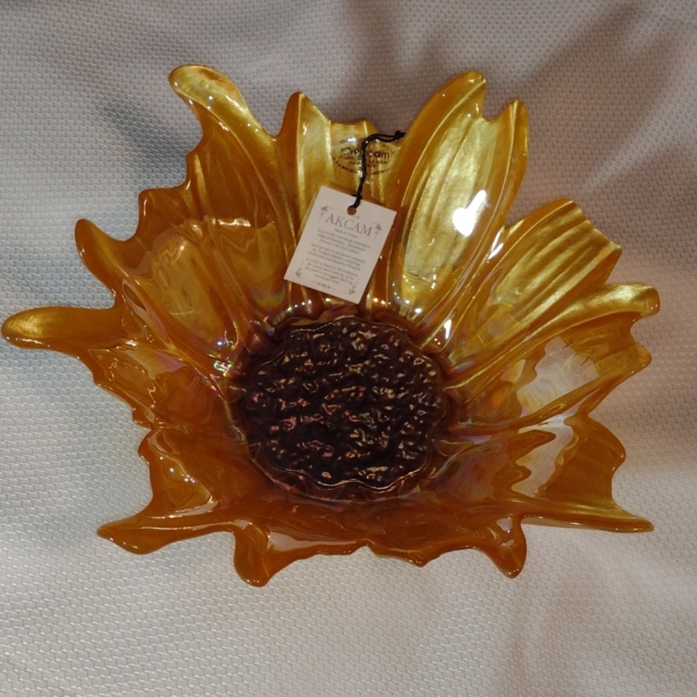 Arkam Iridescent Glass Sunflower Centerpiece Bowl